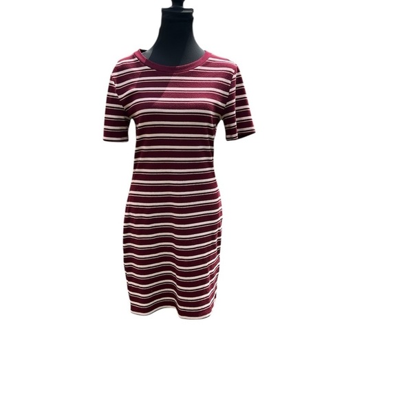 H&M Dresses & Skirts - Striped Burgundy and White Dress by H&M Size 12